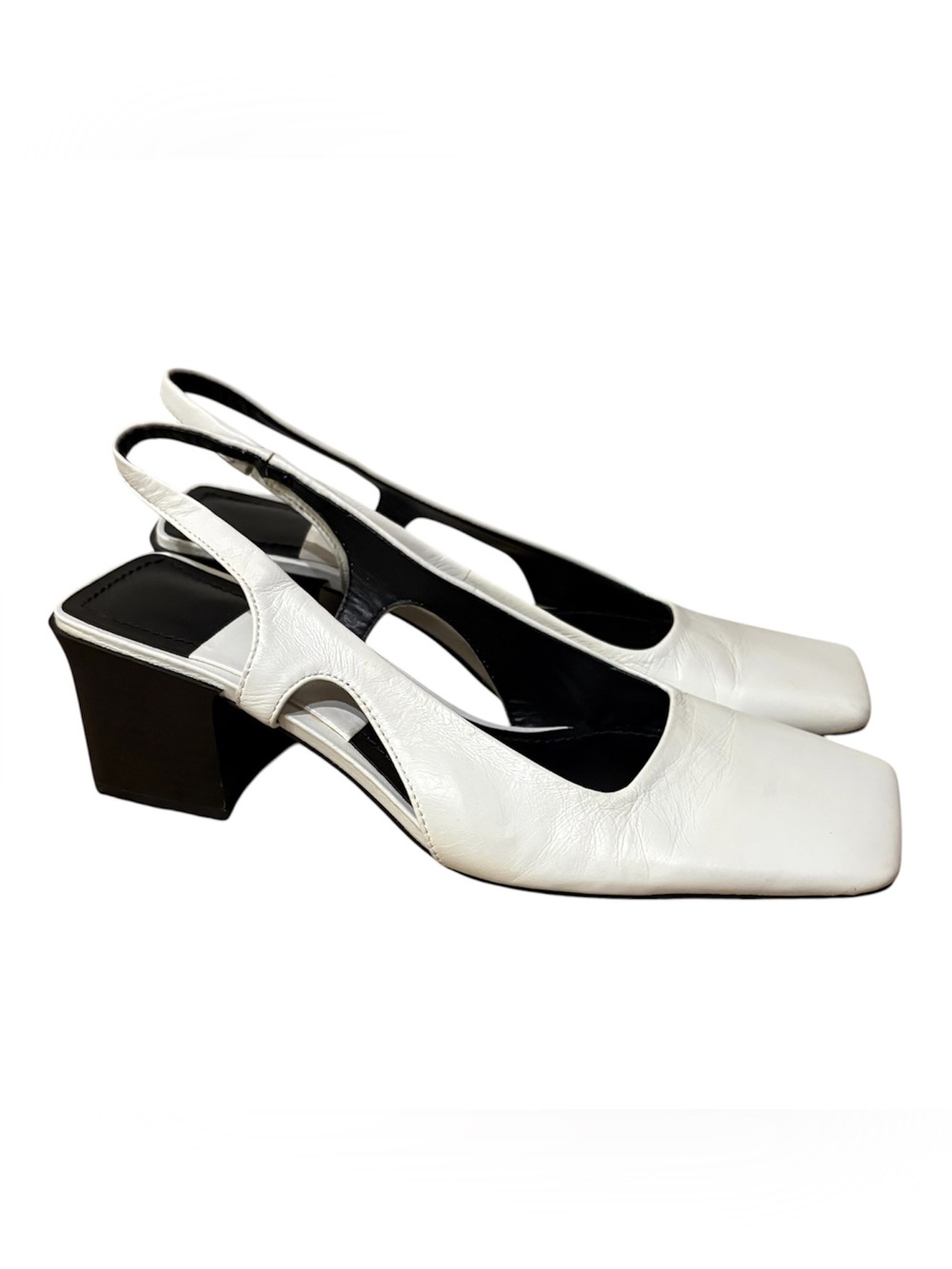 Zara Leather White Strappy Heels Pump Block Slip On Sandal 6